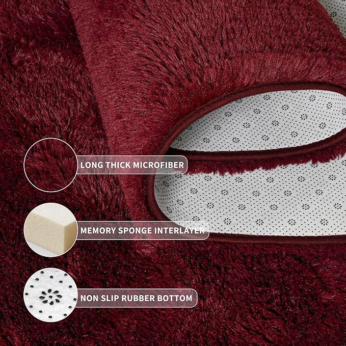 Tepook Fluffy Large Rugs for Living Room, Area Rug 6x9 Soft Carpet for Bedroom, Modern Shaggy Rug for Kids Boys Girls, Plush Indoor Nursery Home Decor Rug with Non-Slip Bottom, Burgundy Red