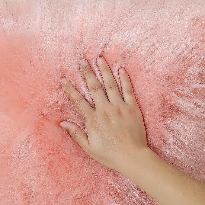 linmopm Faux Fur Rug Sheepskin Shag Fluffy Fuzzy Pink 3x3 ft Rugs for Bedroom Bedside Bed Floor Living Room Plush Round High-Density Cushion Carpet Super Sofa Cover