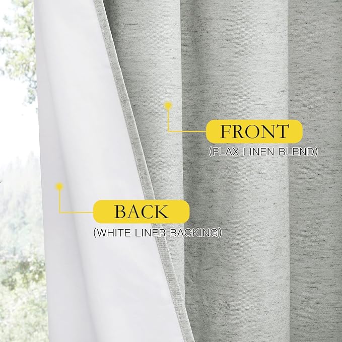 NICETOWN Grey Living Room Completely Shaded Linen Draperies, 2 Pieces, W62 x L72, Privacy Protection & Noise Reducing Ring Top Drapes, White Lined Insulated Window Treatment Curtain Panels