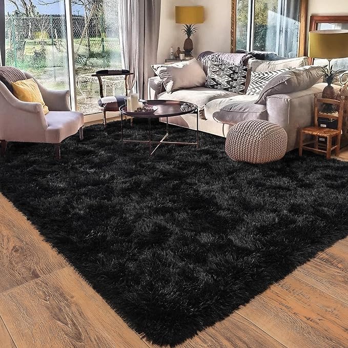 Rugs for Living Room 6x9, Soft Shaggy Modern Shag Black Area Rug for Bedroom, Upgrade Non-Slip Plush Fluffy Carpet for Kids Boys Girls Room Dorm Home Decor Aesthetic