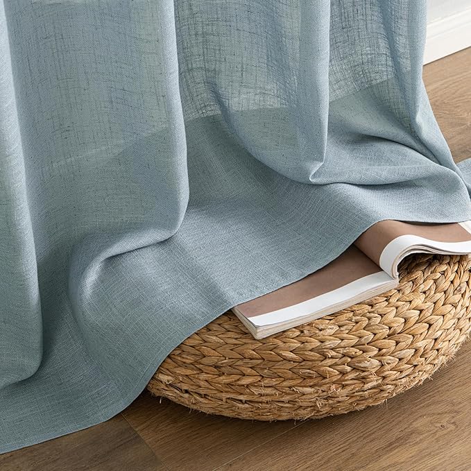 MIULEE Dusty Blue Linen Curtains 90 Inch Long 2 Panels for Bedroom Living Room, Soft Thick Linen Textured Window Drapes Semi Sheer Light Filtering Rod Pocket Back Tab Light Blue Burlap Look Decor