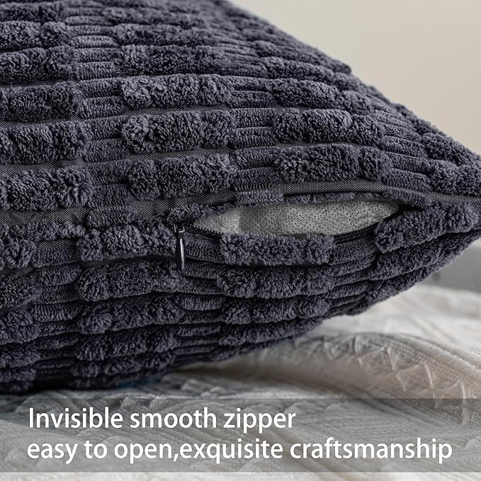Pack of 2 Corduroy Decorative Throw Pillow Covers 26x26 InchSoft Striped Pillow Covers Modern Farmhouse Home Decor for Sofa Living Room Couch Bed（Dark Grey）