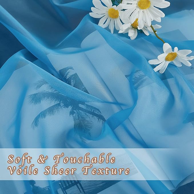 NICETOWN Voile Sheer Turquoise Curtains 90 inch Length, Grommet Airy Voile Sheer Drapes Light Filtering Window Treatments for Bedroom/Living Room, 2 Panels, W54 x L90