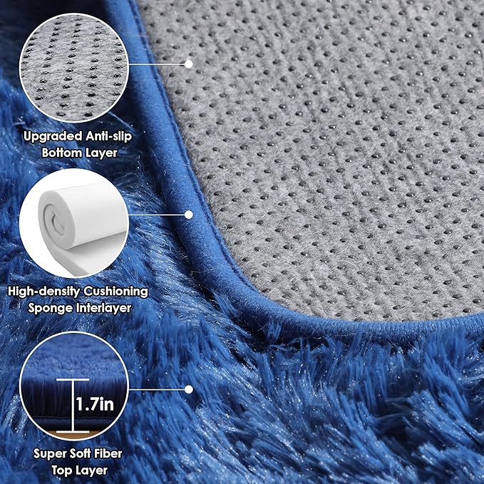 ONASAR Navy Blue 6x9 Area Rugs for Living Room Bedroom, Large Fluffy Bedside Throw Rug, Soft Plush Shaggy Fuzzy Floor Carpet for Nursery Kids Girls Boys Teen Dorm Home Office Decor Aesthetic