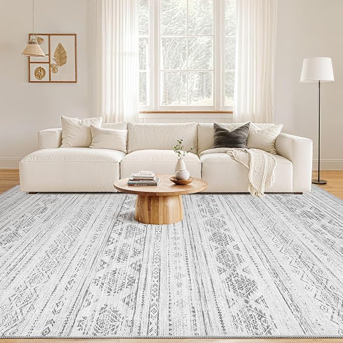Nakagishi 5x7 Area Rugs Living Room: Washable Boho Large Neutral Soft Farmhouse Rug Stain Resistant Modern Indoor Floor Non-Slip Carpet for Bedroom Nursery Kids Office Dining Room Dorm - Dark Grey