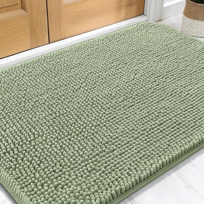 OLANLY Dog Door Mat for Muddy Paws 32x20, Absorbs Moisture and Dirt, Absorbent Non-Slip Washable Doormat, Quick Dry Chenille Mud Mat for Dogs, Entry Indoor Entryway Carpet for Inside Floor, Sage Green