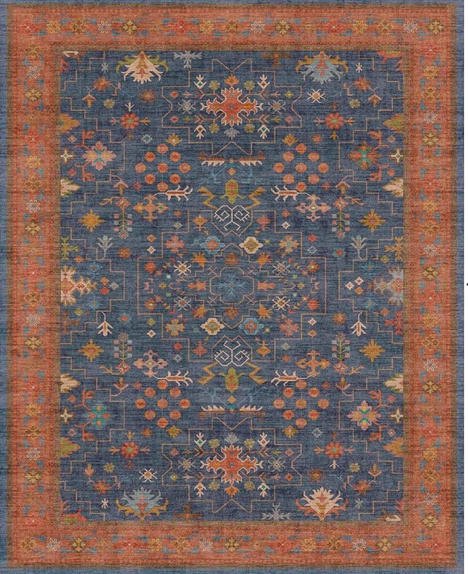 Navy Blue Washable 10 ft Long Runner for Kitchen Floor - 2'6"X10' Runner Rug for Hallway, Entryway, Pet Friendly Waterproof Non Slip with Rubber Backing, Stain Resistant Area Rug