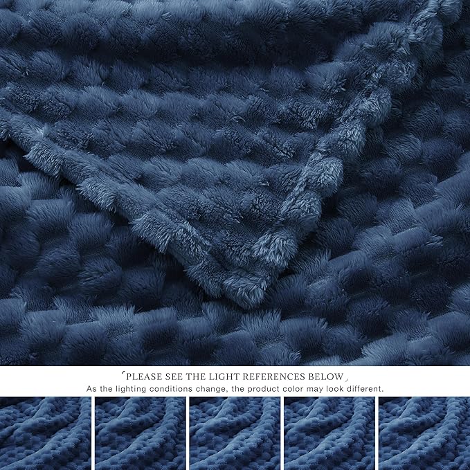 EXQ Home Fleece Blanket Throw XL for Couch or Bed - 3D Imitation Turtle Shell Jacquard Decorative Blankets - Cozy Soft Lightweight Fuzzy Flannel Blanket Suitable for All Seasons(50"×70",Dark Blue)