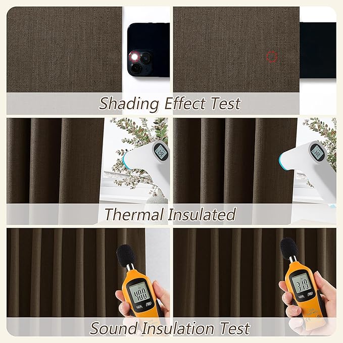Guken 100% Blackout Curtains 84 Inch Length 2 Panels Set for Living Room Bedroom Back Tab Thermal Insulated Black Out Linen Drapes Room Darkening Chocolate,52x84