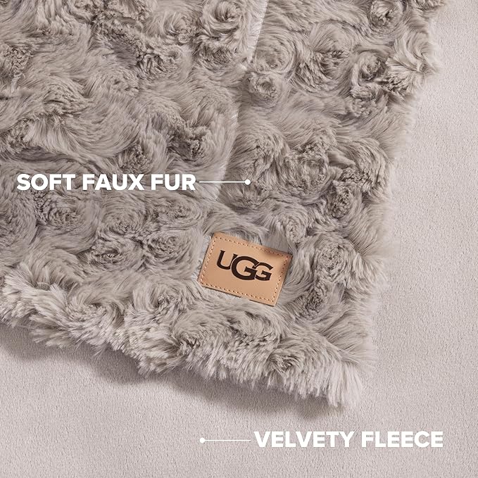 UGG Adalee Faux Fur Twin Size Blanket, Warm Cozy Blanket, Extra Large Throw for Sofa, Washable Bedding for Twin XL Size Bed, Cute Room Decor, 66" x 90", Oyster Brown