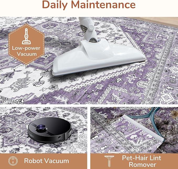 OPPODREAM Soft Area Rugs 3x5, Washable Rugs with Non Slip Backing, Low-Pile Throw 3x5 Carpet, Faux Cashmere 3 x 5 Carpet, Purple