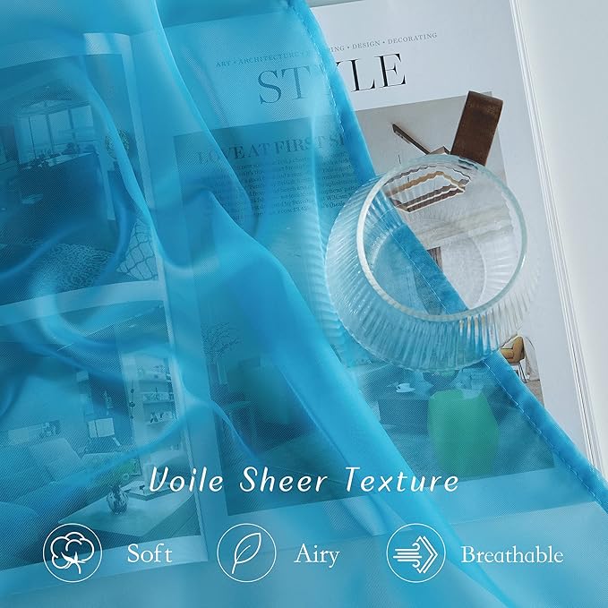 NICETOWN Sheer Window Curtains Sweep to Floor, Grommet Airy and Breathable Soft Voile Sheer Drapes with Light Filtering for Living Room/Bedroom, Teal, W54 x L108, 2 Panels