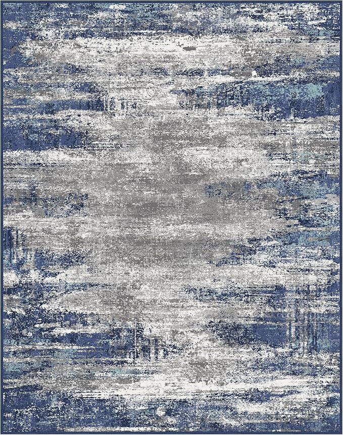 BEIMO Area Rugs 8x10 for Living Room Bedroom, Modern Abstract Machine Washable Rug, Large Soft Low Pile Floor Cover with Non Slip Backing for Dining Room, Navy Blue Gray