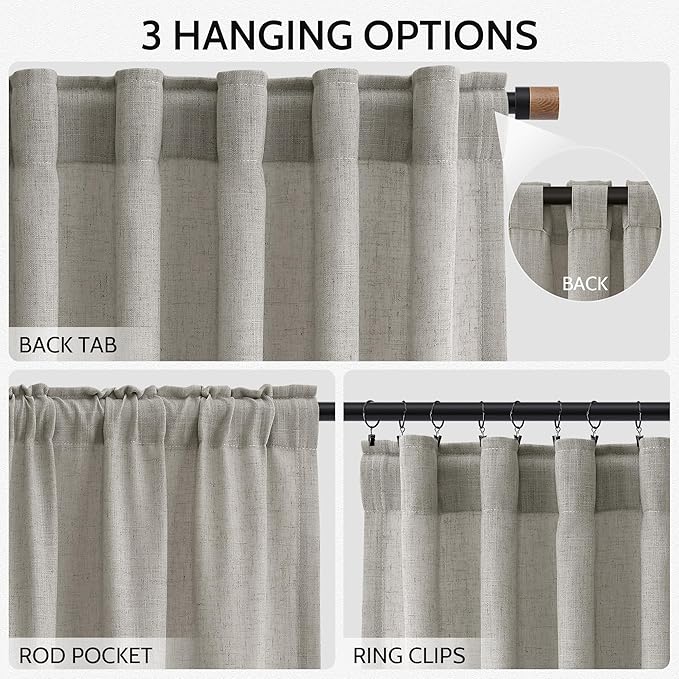 Nanspring Silver Grey Linen Curtains 90 Inch 2 Panels for Bedroom/Living Room Rod Pocket Back Tab Pleated Window Curtain Drapes Neutral Rustic Farmhouse Decor Dining Room Curtain 90 Inches Long