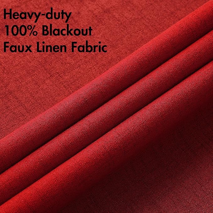 MIULEE Linen Curtains for Bedroom 100% Blackout Thermal Insulated Red Grommet Room Darkening Curtains & Drapes Christmas Decor for Living Room Nursery 52 x 90 Inch (2 Panels)