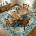 Area Rugs Square 7ft Washable Non-Slip, Floral Vintage Distress Print Pattern Medallion Carpet for Living Room Bedroom Dining Room, Dark Blue Vintage