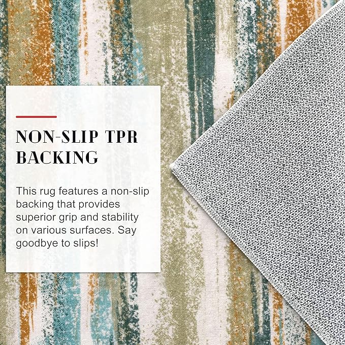 Lansny Modern Abstract Runner Rug 2x12, Green Mustard Multi Washable Long Kitchen Runner Non-Slip Soft Hallway Rug Runner Thin Print Faux Wool Carpet for Entryway Bedroom Laundry Room Indoor