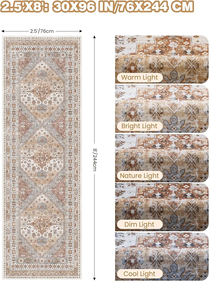 Kitchen Runner Rug Non Slip Washable 2.5x8, Soft Low Pile Entryway Rug Runners for Hallways,Carpet Runner for Living Room,Kitchen, Laundry, Bathroom(Orange,2.5'x8')