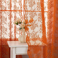 YJ YANJUN Vintage Lace Curtains 102 Inches Long-Rust Retro Floral Burnt Orange Sheer Curtain Panels for Home Office Patio Sliding Door, Rod Pocket, Boho Halloween Fall Decor 2 Panels 52W x 102L