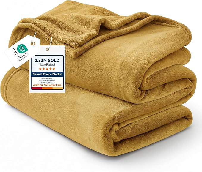 Bedsure Fleece Blanket Queen Blanket Gold Yellow - Bed Blanket Soft Lightweight Plush Fuzzy Cozy Luxury Microfiber, 90x90 inches