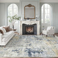 Abstract Rug 8x10 Large Living Room Rugs Neutral Modern Washable Area Rugs for Bedroom Dining Room Non-Slip Stain Resistant Foldable Thin Rug Blue Yellow