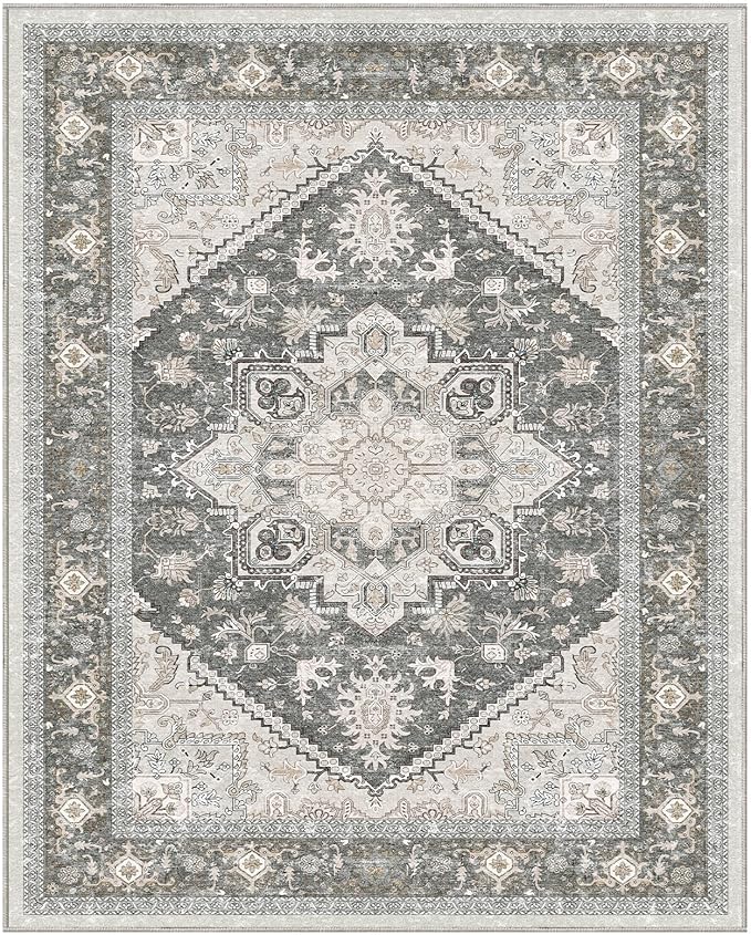 OPPODREAM Soft 8x10 Area Rugs, Washable Rugs 8x10 with Non Slip Backing, Faux Cashmere Low-Pile 8 x 10 Carpet, Greenish Grey
