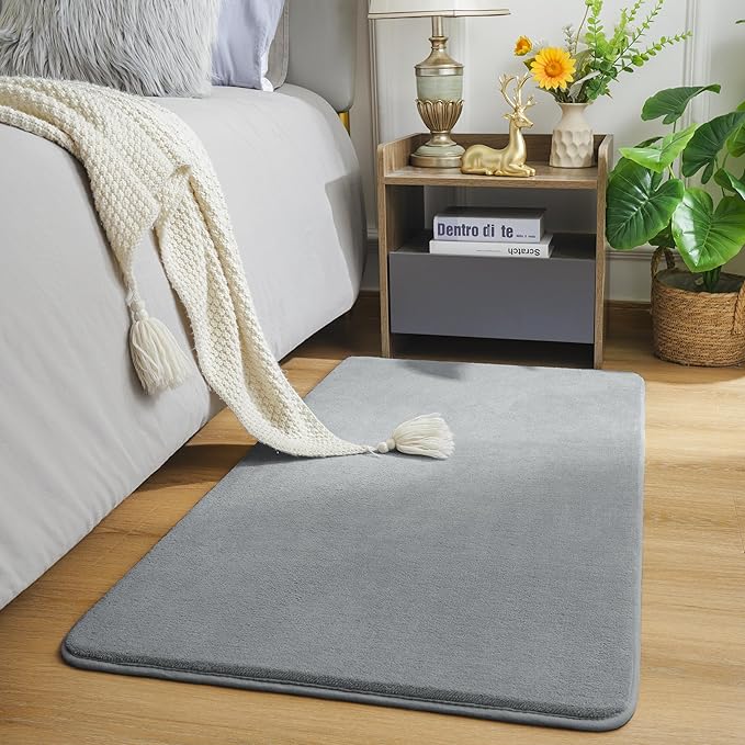 Amearea Modern Washable Runner Rugs, 2x4 Feet Grey Bedroom Runner Rug, Small Area Rugs for Bedroom Living Room, Non Slip Memory Foam Rug for Hallway Entryway Kids Boys Girls Room Laundry Room