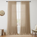 Sand Beige Linen 112 Inch Curtains for Living Room Simple Modern Light Filtering Semi Sheer Curtain Back Tab Rustic Luxury Home Decor Drapes Floor to Ceiling High Window for Bedroom 52x112, 2 Panels