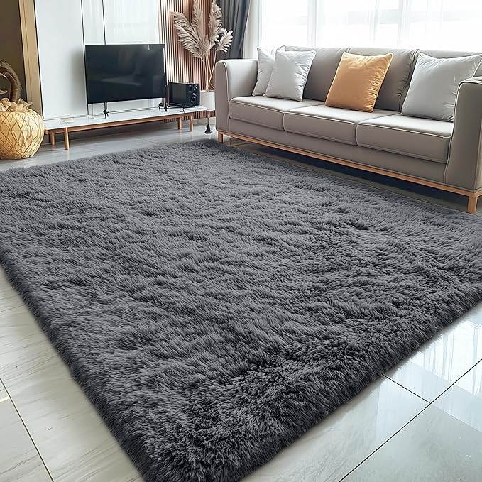 OLANLY 5x11 Machine Washable Large Area Rugs for Living Room, Bedroom, Soft Fluffy Shaggy Bedside Rug, Indoor Floor Carpet for Kids Girls and Boys, Dorms, Nursery, Home Decor Aesthetic, Grey