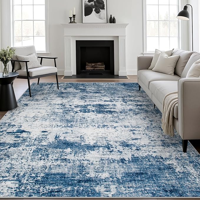 4x6 Area Rug Living Room Rug: Washable Modern Abstract Soft Thin Rug Indoor Floor No Slip Stain Resistant Carpet for Bedroom Dining Room Farmhouse Nursery Home Office - Blue