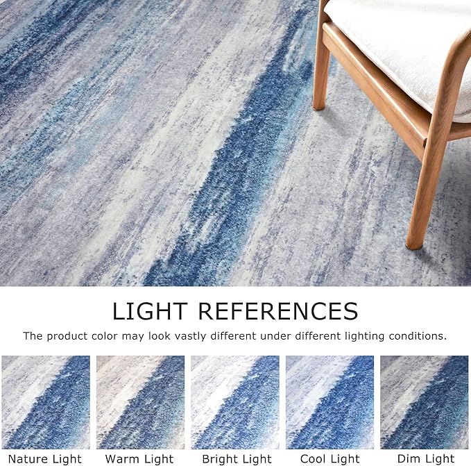 KOZYFLY Modern Abstract Hallway Runner Rug, 2.6x8 Washable Rug Runner Non-Slip Soft Striped Kitchen Runner Rugs, Print Blue/Grey/Beige Carpet Runner for Entryway Bathroom Laundry Room Foyer
