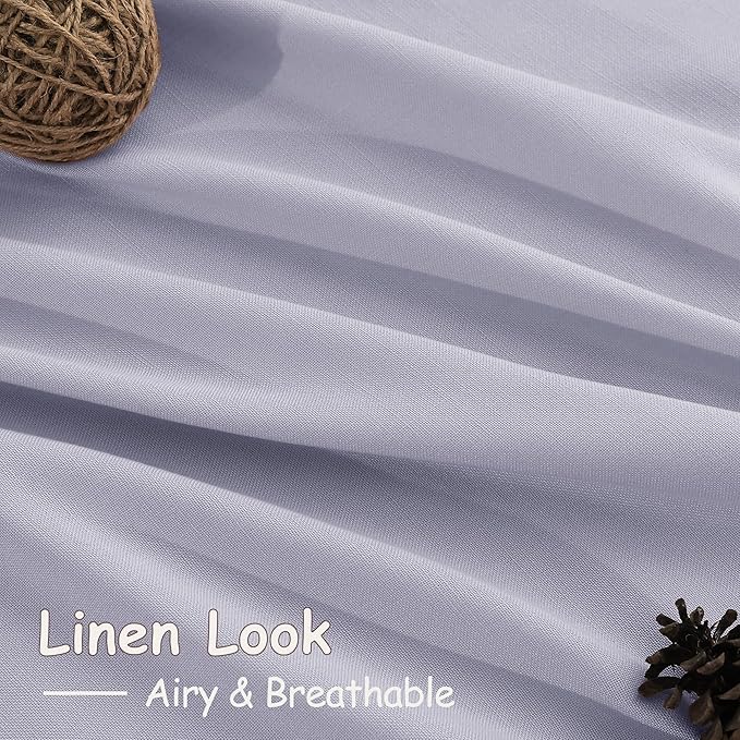 Nanspring Lavender Purple Linen Curtains 96 Inches Long for Living Room Boho Decor Light Filtering Semi Sheer Curtain Back Tab Rod Pocket Modern Luxury Drapes for Bedroom Office 52x96, 2 Panels