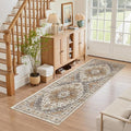 Madane Washable Runner Rug - 2x6 Rug Runners for Hallways 6 Feet Non Slip Vintage Kitchen Runner Rug Ultra-Thin Bathroom Runner Rugs Carpet Laundry Room Bedroom (2x6ft, Turmeric/Grey)