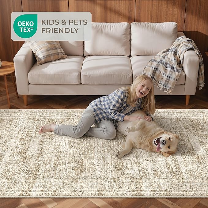Washable Runner Rugs for Bedroom - 2x6 Runner Rug Non Slip, Ultra-Thin Entryway Runner, Soft Abstract Kitchen Runner for Hallway, Laundry, Bathroom, Indoor Door Mat(2'x6', Brown/Ivory)