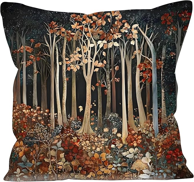 Rustic William Morris Inspired Autumn Forest Decor Pillow Covers 18x18,Fall Home Room Decor, Vintage Botanical Nature Decorative Throw Pillow Covers for Home Bedroom Living Room