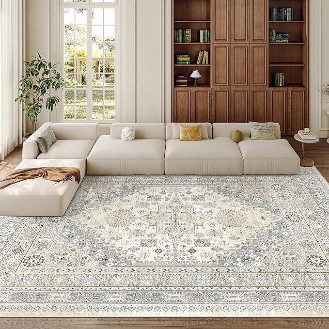 zesthome 10x12 Area Rugs,Stain Resistant Washable Rug,Ultra-Thin Rugs for Living Room,Bedroom,Non-Slip Backing Home Decor Large Area Rug (Beige,10'x12')