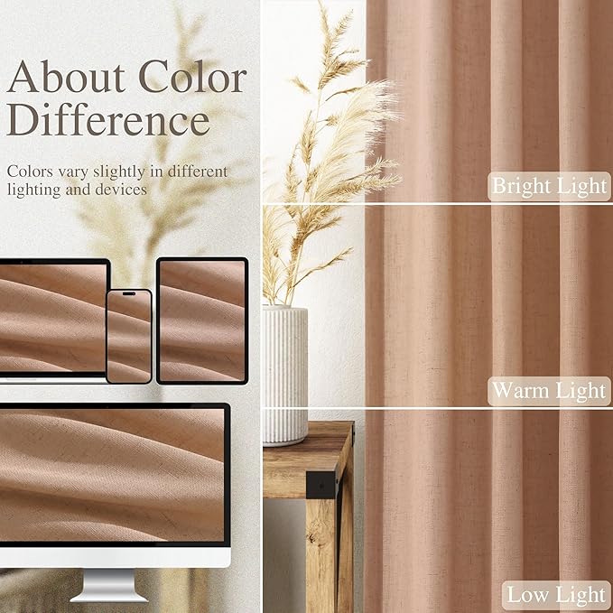 Nanspring Linen Curtains 108 Inches for Baby Girl Bedroom Set Extra Long Back Tab Curtain Light Filtering Semi Sheer Peach Drapes Floor to Ceiling Curtain for Large Windows 52x108,2 Panels