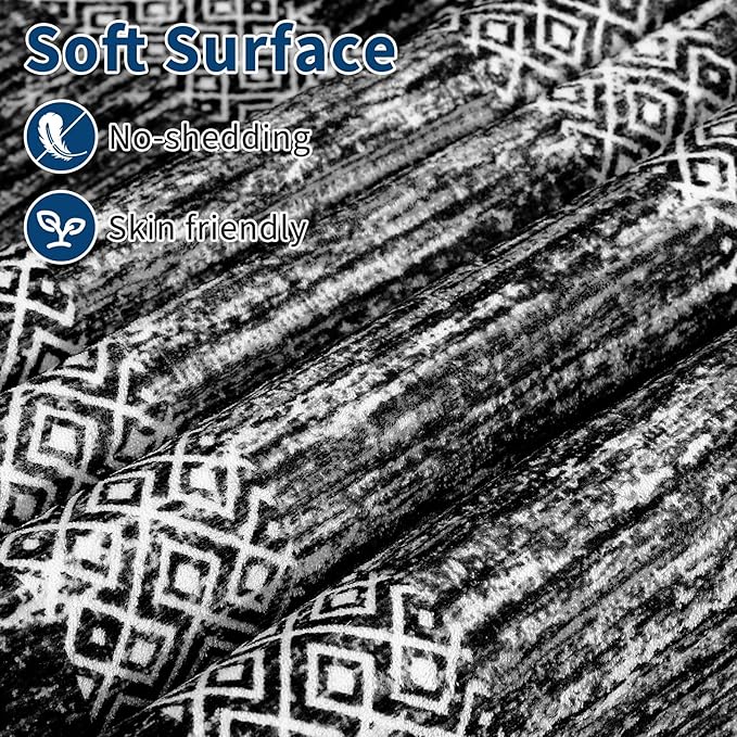 GarveeHome Modern Geometric Rug 4x6 Washable Rug for Living Room, Soft Non Shedding Indoor Carpet with Non Slip TPR Backing, Low Pile Thin Foldable Printed Floor Mats for Dining Room, Black