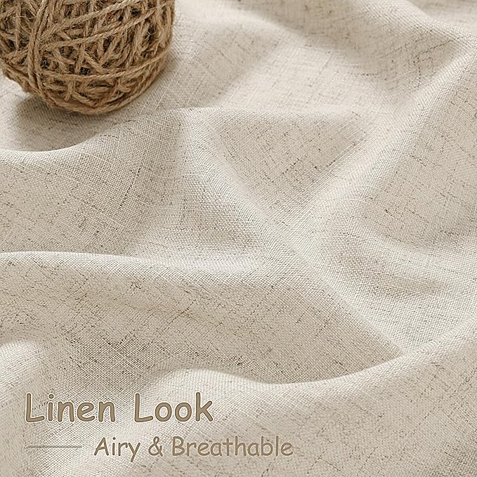 Boho Linen Curtains 132 Inch Length for Living Room Light Filtering Semi Sheer Curtain Back Tab Boho Eclectic Home Decor Farmhouse Drapes Floor to Ceiling High Window for Bedroom 52x132, 2 Panels