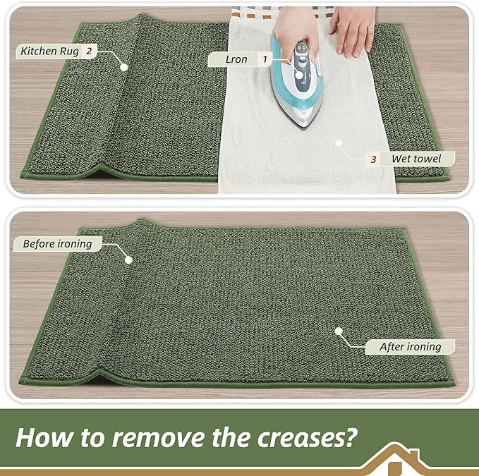 BEQHAUSE Kitchen Rugs 24"x36", Non-Slip Kitchen Mats for Floor, Super Absorbent and Stain Resistant Kitchen Rugs, Machine Washable Rugs for Kitchen, Hallway, Laundry & Sink, Green