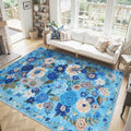 Washable Area Rug 8x10, Large Soft Rugs for Living Room Floral Blue Carpet 8x10 Area Rugs for Bedroom Dining Room Non-Slip Stain Resistant Under Table Rug (8 x 10, Blue Garden)