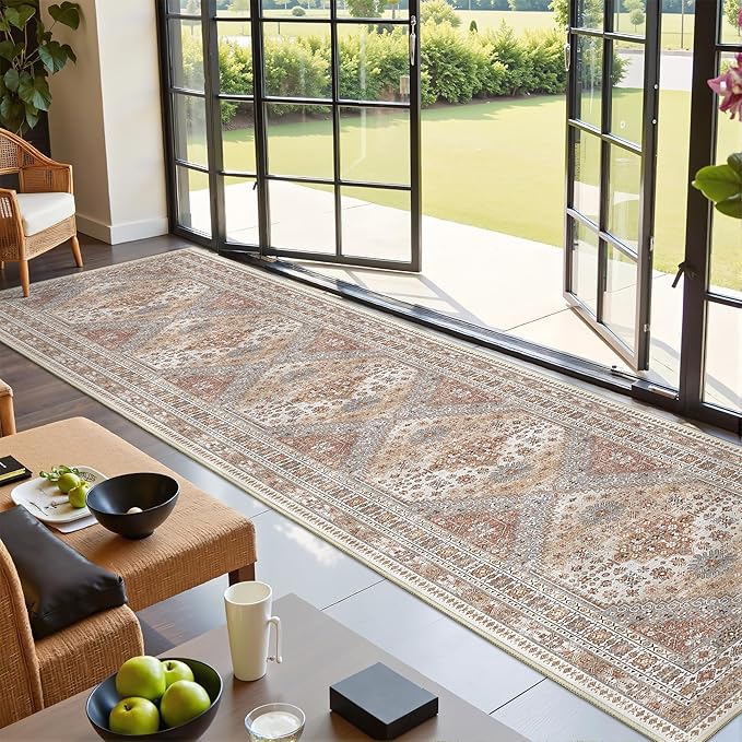 Hallway Runner Rug 2x12, Extra Long Washable Runner Rugs with Rubber Backing, Non Slip Runner, Vintage Rug Runners for Kitchen Laundry Room Entryway (Orange,2'x12')