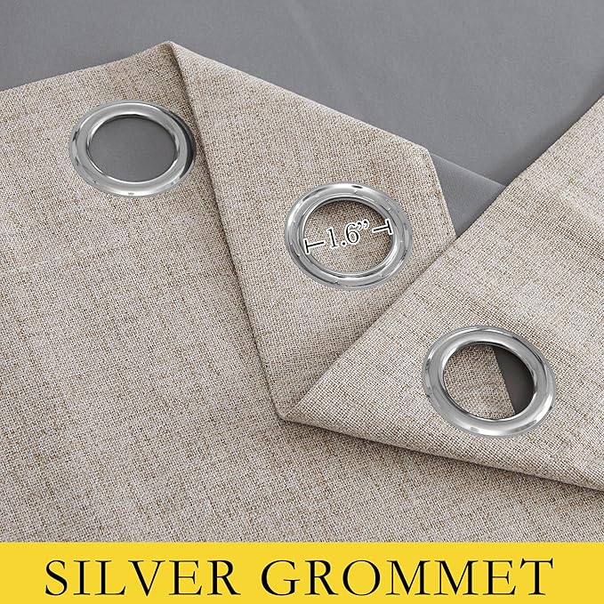 NICETOWN Full Blackout Oatmeal Linen Curtains 102" Length with Thermal Insulated Liners for Living Room, 2 Panels, 52 inches W, Farmhouse Style Keep Warm Large Window Draperies for Hall