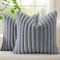 decorUhome Cozy Faux Fur Throw Pillow Covers 26x26 Set of 2 Decorative Soft Plush Striped Modern Farmhouse Boho Couch Euro Sham Pillow Cases with Velvet Back for Sofa Bed Living Room, Grey