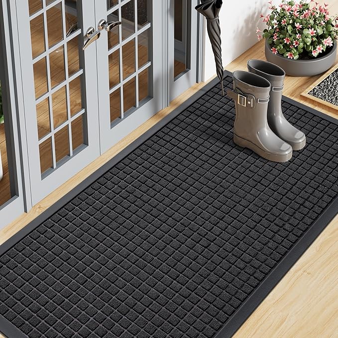 Smiry Front Door Mat Outside Entrance, Heavy Duty Natural Rubber Doormat, Non Slip, Trap Dirt and Moisture, Easy Clean, Low Profile Welcome Floor Mats for Indoor Outdoor Entry, 59x23 Inch, Black