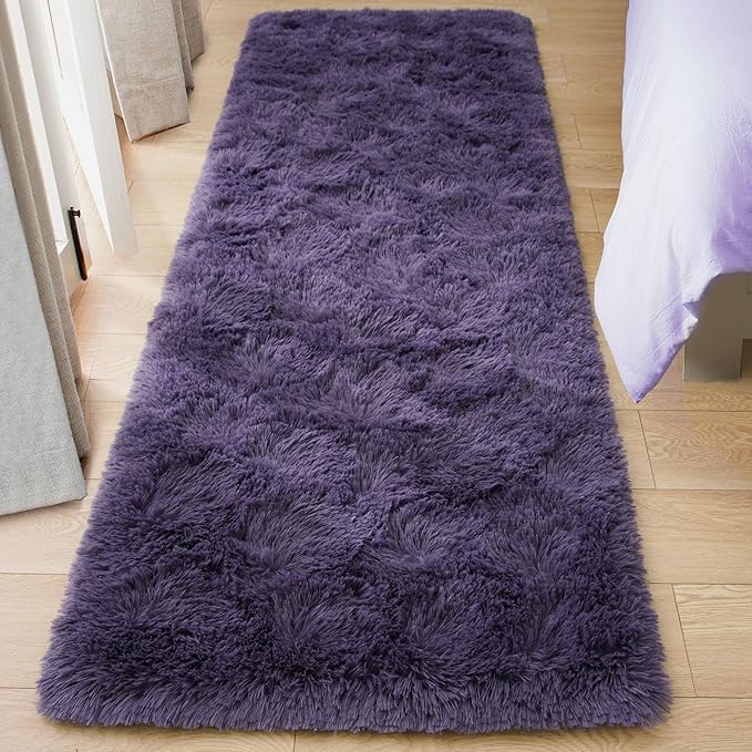Tepook Soft Runner Rugs for Bedroom 2x6 ft with Rubber Backing, Purple Fluffy Rugs for Living Room, Shag Bedside Rug Fuzzy Plush Carpet for Room, Area Rug for Dorm Nursery Hallway Indoor Home Decor