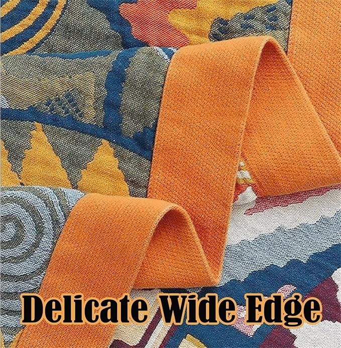 MSGKV Boho Throw Blanket for Bed Couch,100% Cotton Throw Blankets 80''x90'' Travel Spring Reversible Versatile Woven Blanket Home Decor