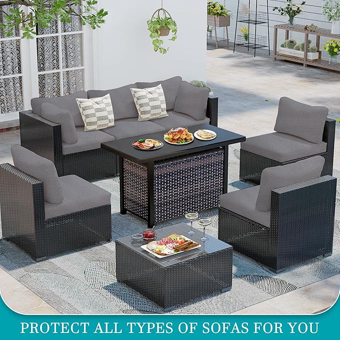 12Pcs Stretch Patio Cushion Covers,Outdoor Couch Covers Replacement,Outdoor Couch & Sofa Slipcovers,for Patio Furniture Cushion Covers,Washable Reusable Furniture Protector (Grey,Cover Only)
