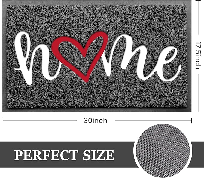 BeneathYourFeet Door Mat, Welcome Mat Low Profile Floor Mat Front Doormat Indoor and Outdoor Doormat Non Slip Rugs for Entryway, Patio, High Traffic Areas (30"x17.5", Grey-Home)
