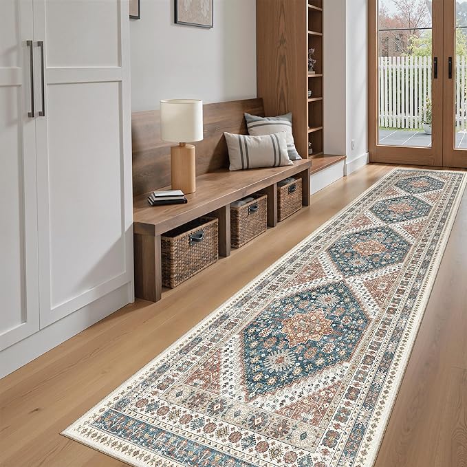 Madane Runner Rugs for Hallway 2x10 Long Washable Non-Slip Hallway Runner Rug Low-Pile Stair Kitchen Runner Throw Carpet for Entrance Living Dining Laundry Room (Navy Blue, 2 x 10)